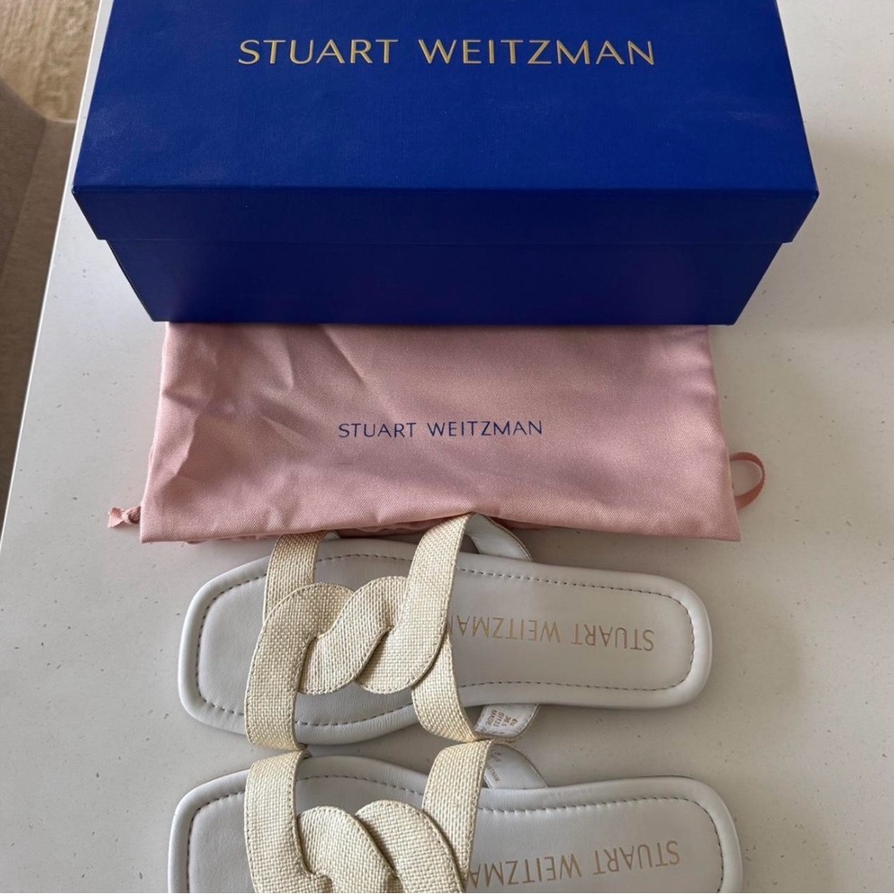Stuart Weitzman Textured Cream Sandals